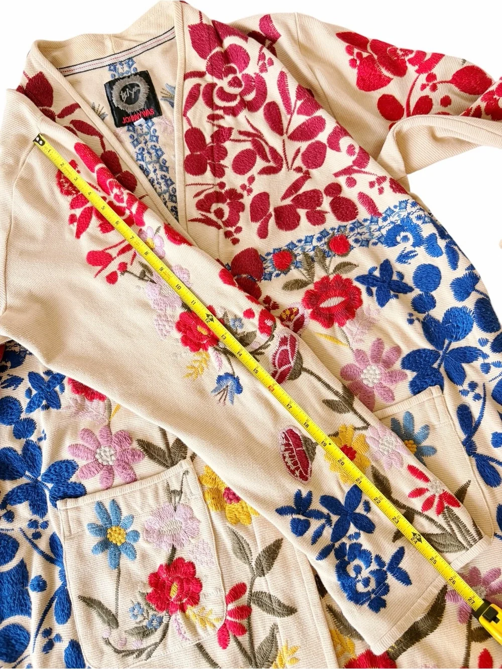 Johnny Was BIYA Embroidered Cardigan Coat Boho Floral Jacket Beige Multicolor XL - Picture 12 of 14